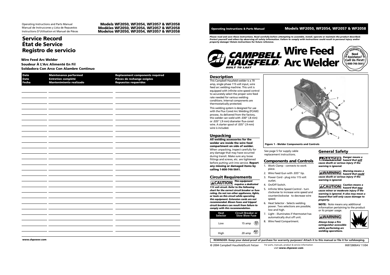 Campbell Hausfeld WF2058 User Manual | 20 pages