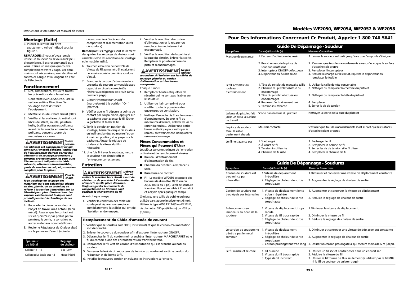 Guide de dépannage - soudures | Campbell Hausfeld WF2058 User Manual | Page 18 / 20