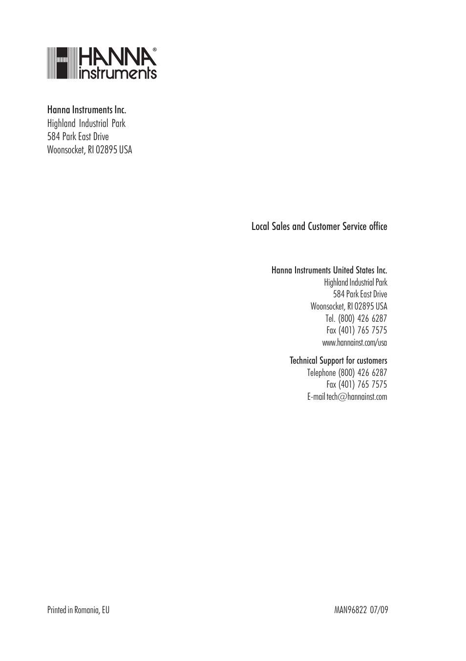 Hanna Instruments HI 96822 User Manual | Page 12 / 12