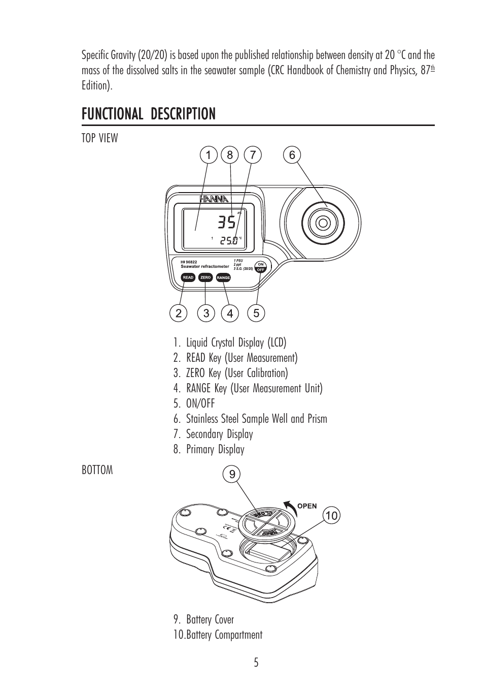 Functional description | Hanna Instruments HI 96822 User Manual | Page 5 / 12