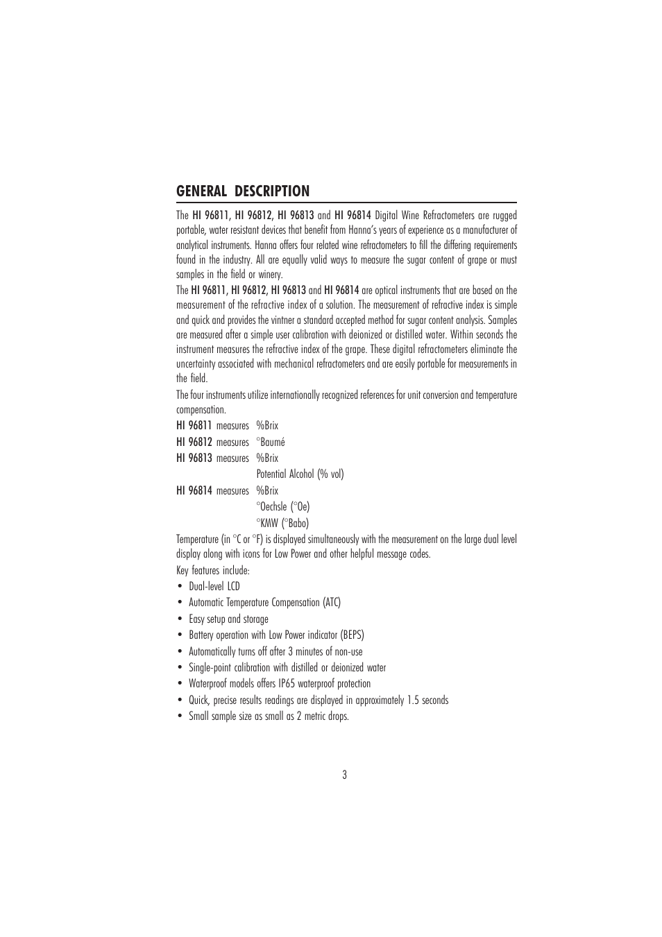 General description | Hanna Instruments HI 96811 User Manual | Page 3 / 16