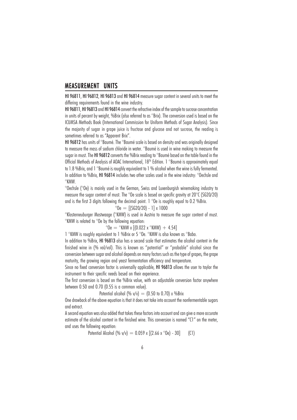 Measurement units | Hanna Instruments HI 96811 User Manual | Page 6 / 16