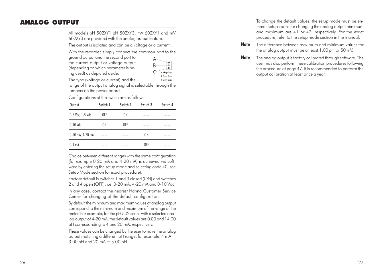 Analog output | Hanna Instruments mV 602 Series User Manual | Page 14 / 37