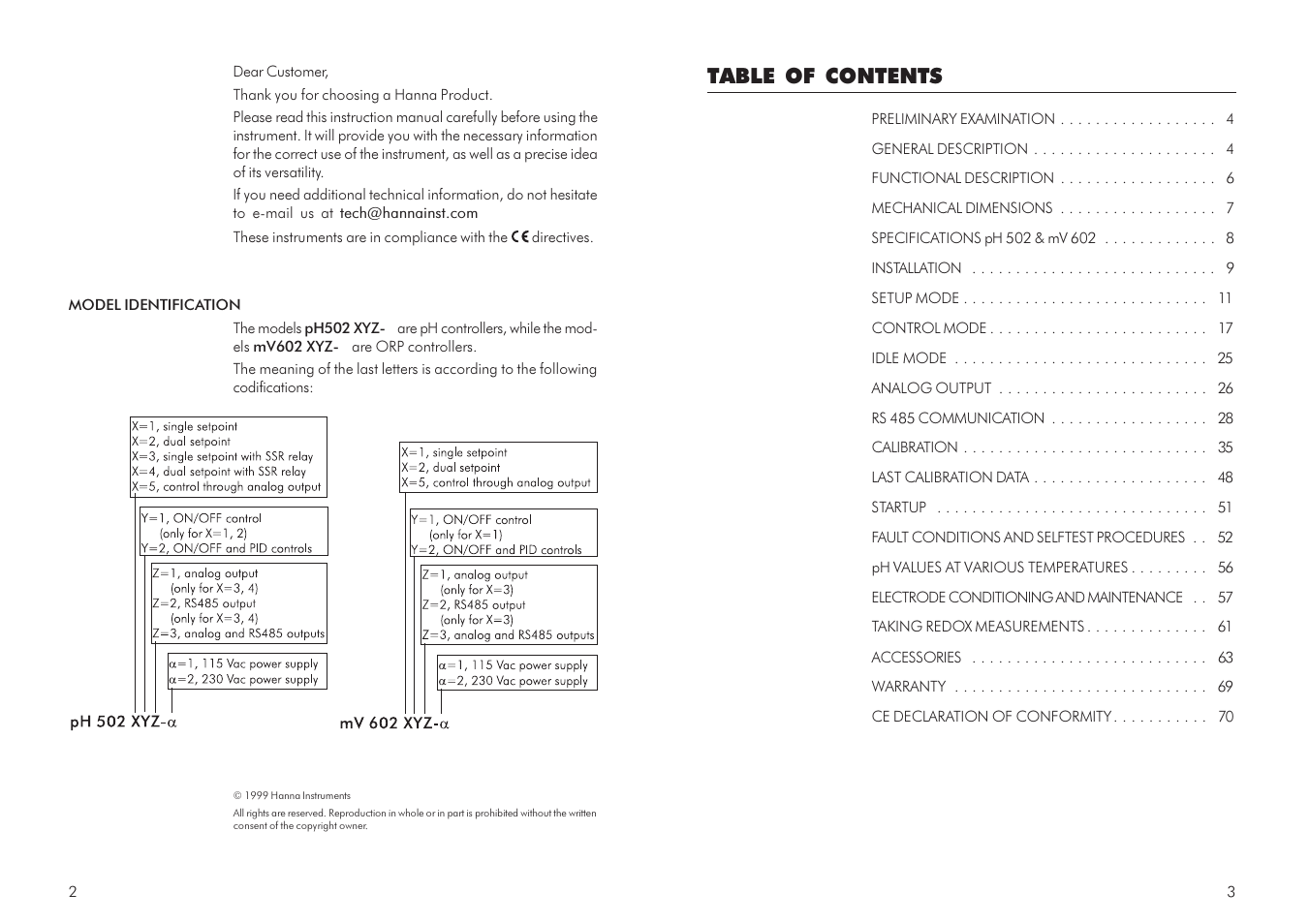 Hanna Instruments mV 602 Series User Manual | Page 2 / 37