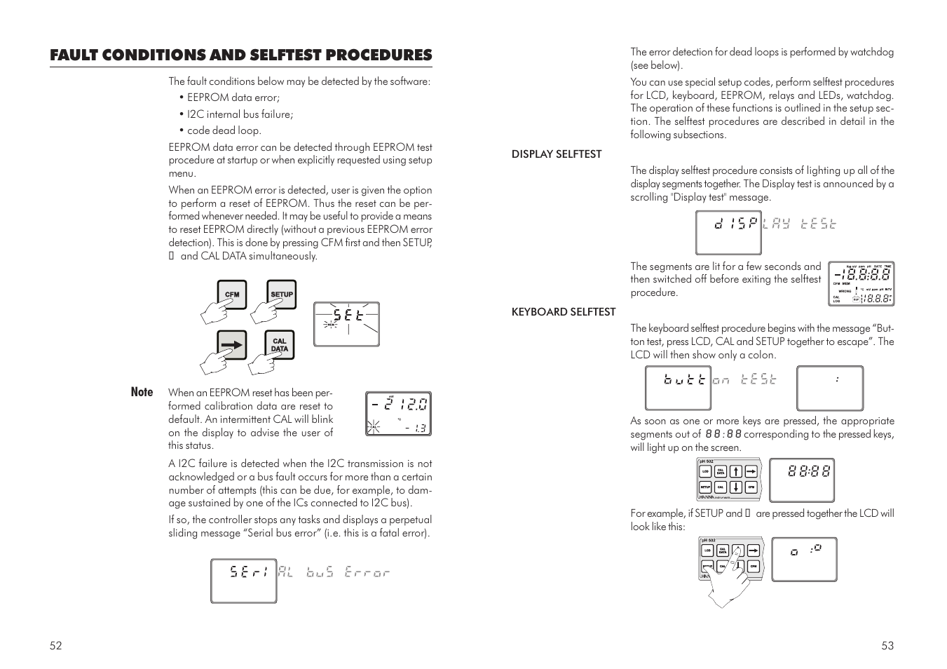 Fault conditions and selftest procedures | Hanna Instruments mV 602 Series User Manual | Page 27 / 37
