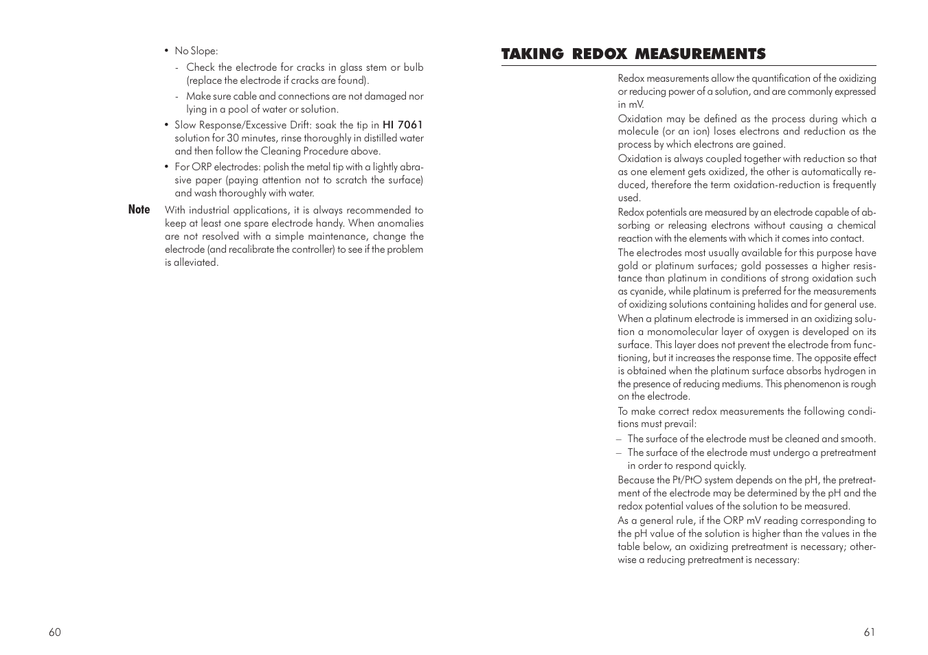 Taking redox measurements | Hanna Instruments mV 602 Series User Manual | Page 31 / 37