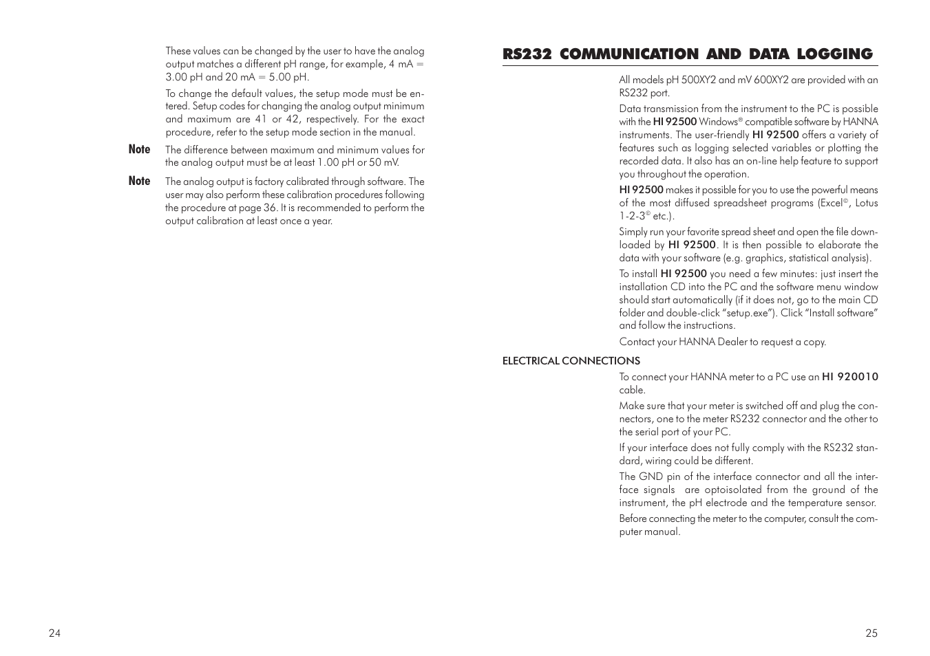 Rs232 communication and data logging | Hanna Instruments mV 600 Series User Manual | Page 13 / 33