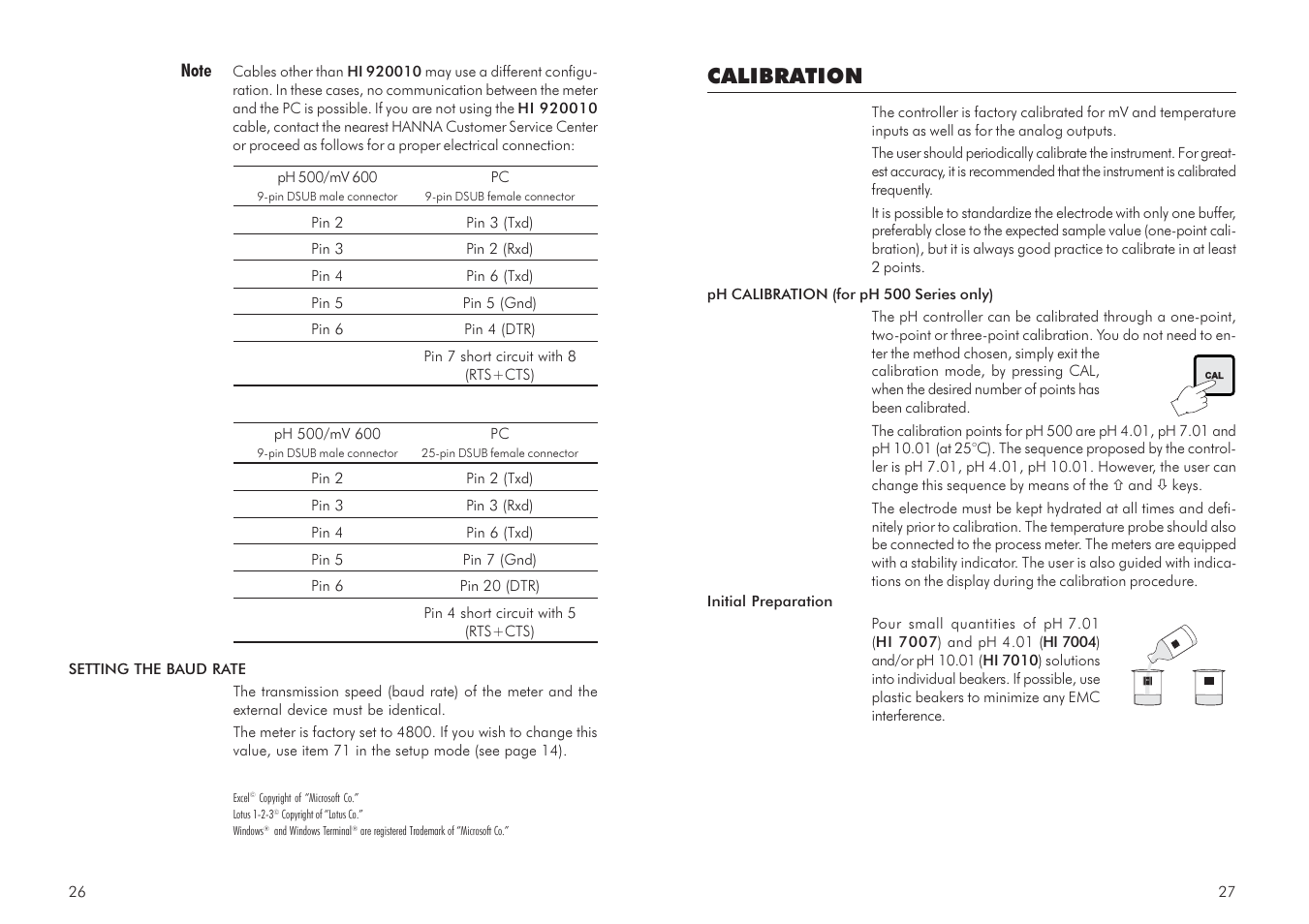 Calibration | Hanna Instruments mV 600 Series User Manual | Page 14 / 33