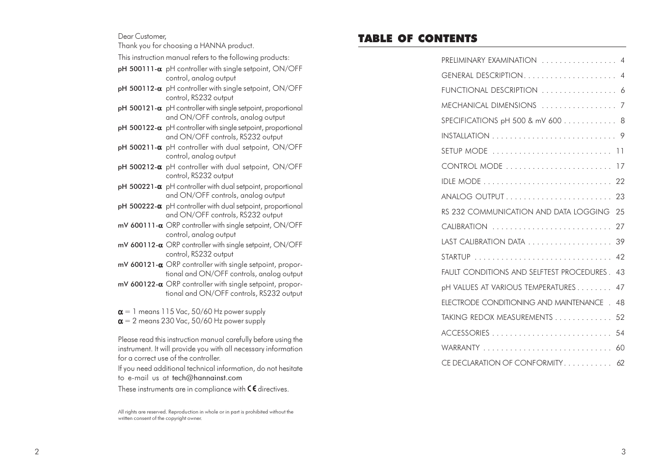 Hanna Instruments mV 600 Series User Manual | Page 2 / 33