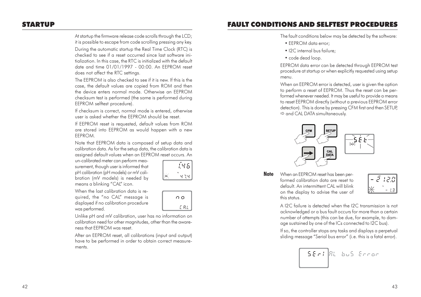 Fault conditions and selftest procedures, Startup | Hanna Instruments mV 600 Series User Manual | Page 22 / 33