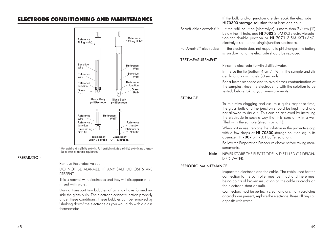 Electrode conditioning and maintenance | Hanna Instruments mV 600 Series User Manual | Page 25 / 33