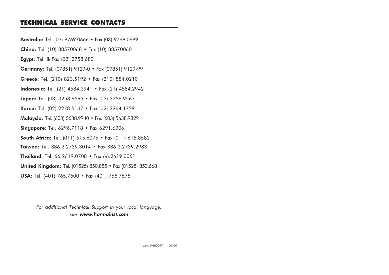 Hanna Instruments mV 600 Series User Manual | Page 33 / 33
