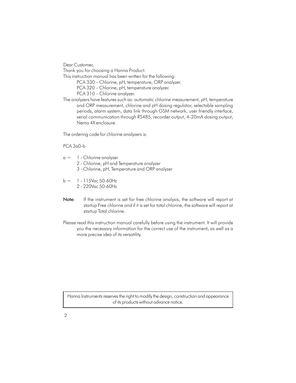 Hanna Instruments PCA 310 User Manual | Page 2 / 76