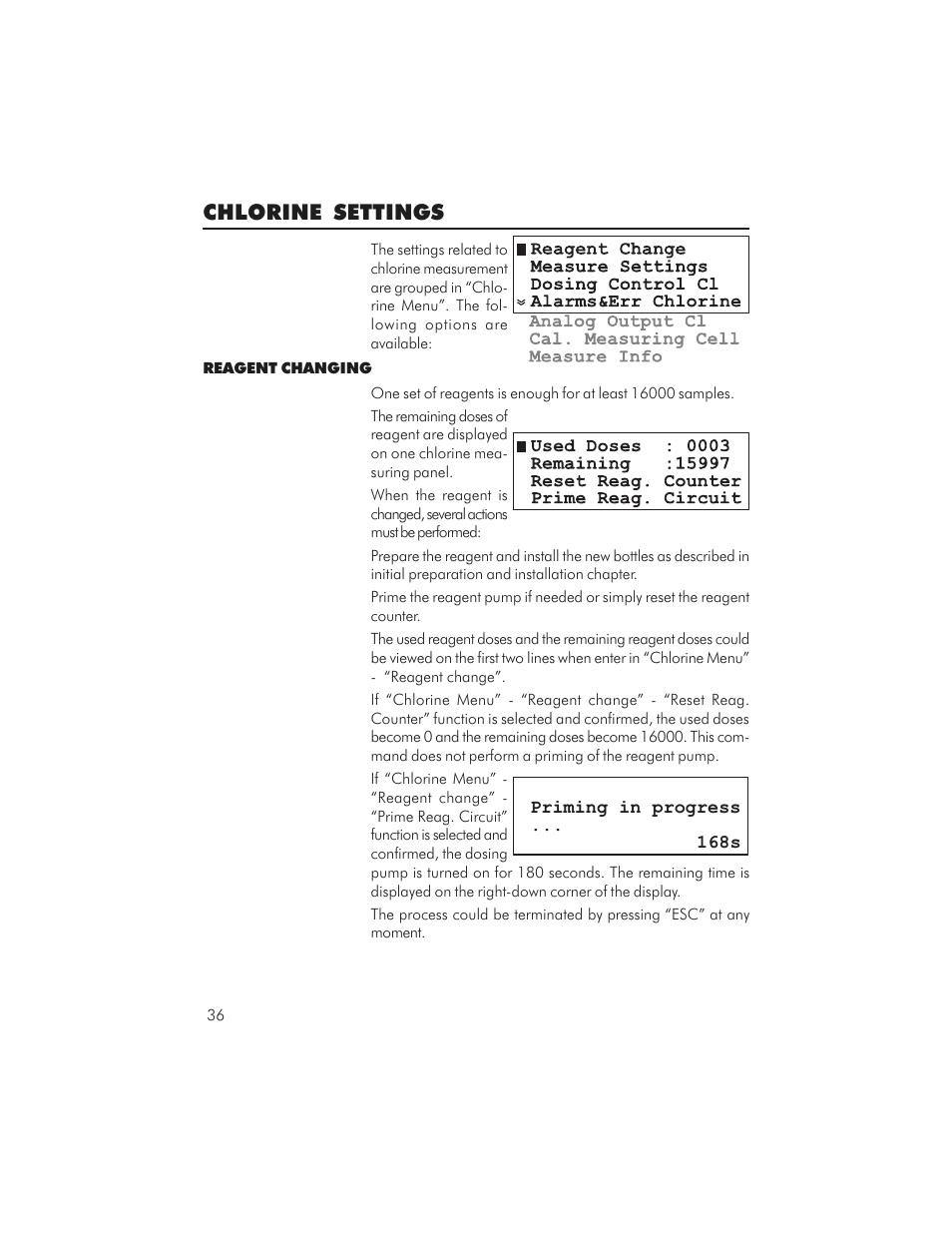 Chlorine settings | Hanna Instruments PCA 310 User Manual | Page 36 / 76