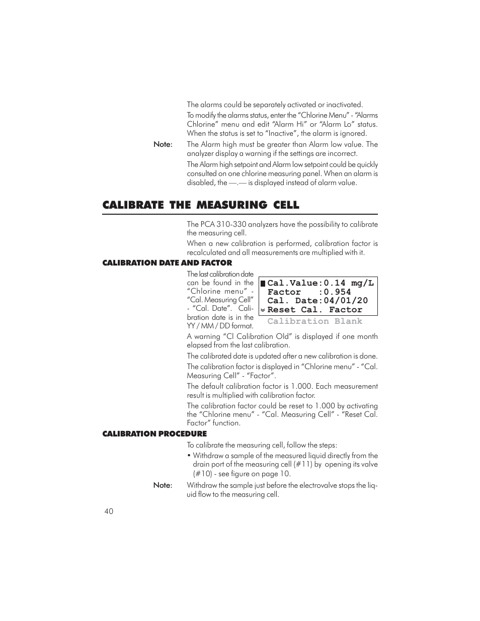 Calibrate the measuring cell | Hanna Instruments PCA 310 User Manual | Page 40 / 76