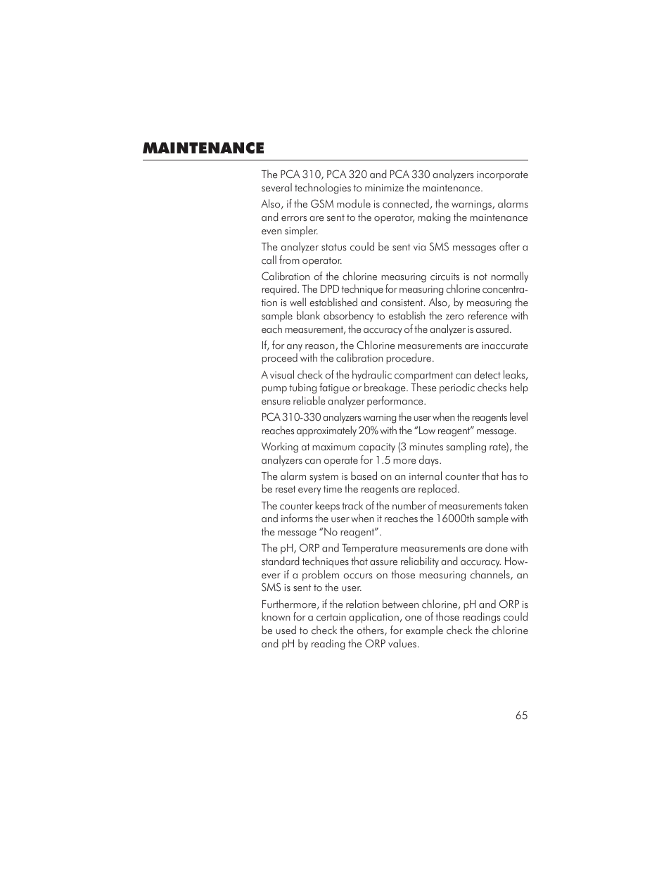 Maintenance | Hanna Instruments PCA 310 User Manual | Page 65 / 76
