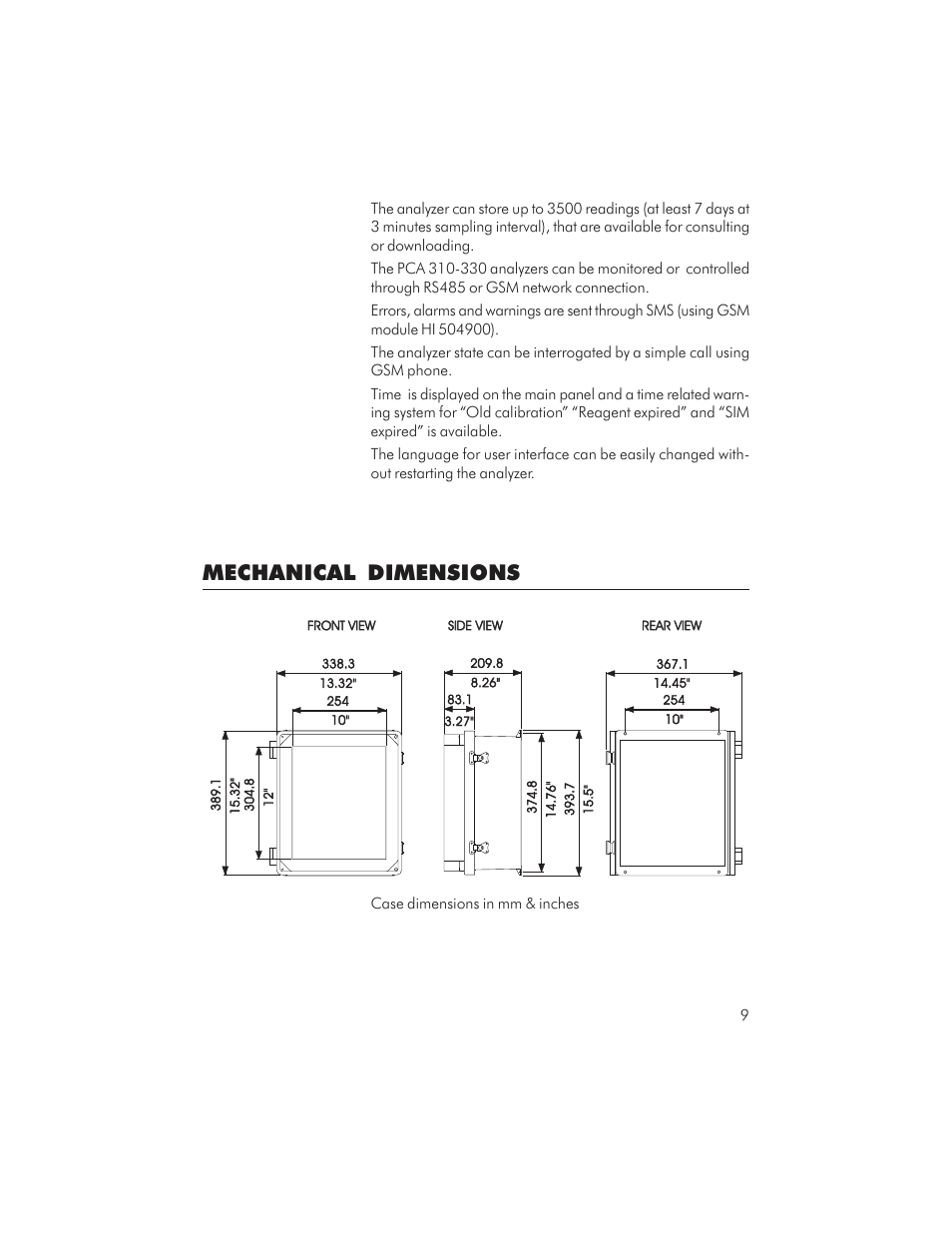 Mechanical dimensions | Hanna Instruments PCA 310 User Manual | Page 9 / 76