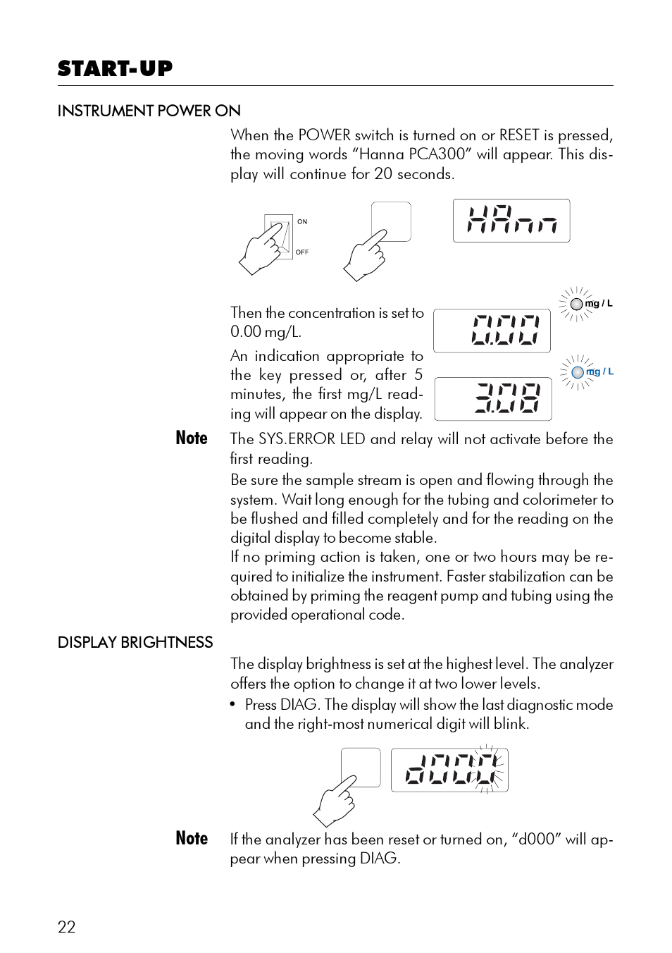 Start-up | Hanna Instruments PCA 300 Series User Manual | Page 22 / 60