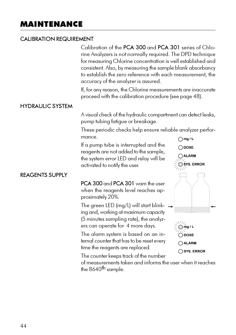 Maintenance | Hanna Instruments PCA 300 Series User Manual | Page 44 / 60