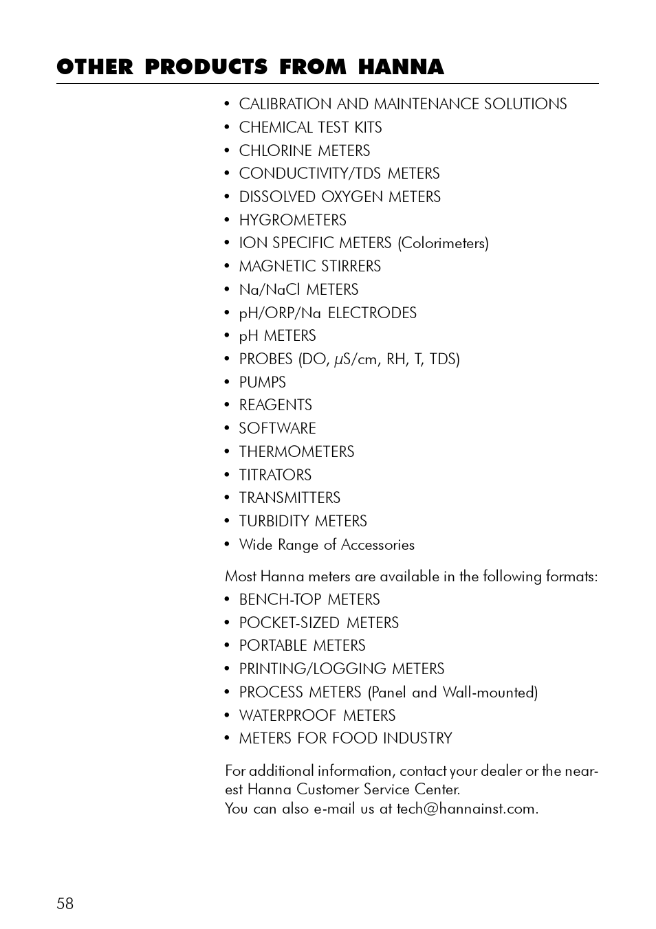 Other products from hanna | Hanna Instruments PCA 300 Series User Manual | Page 58 / 60