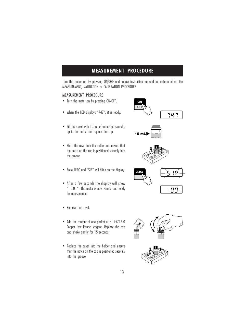 Measurement procedure | Hanna Instruments HI 95747C User Manual | Page 13 / 20