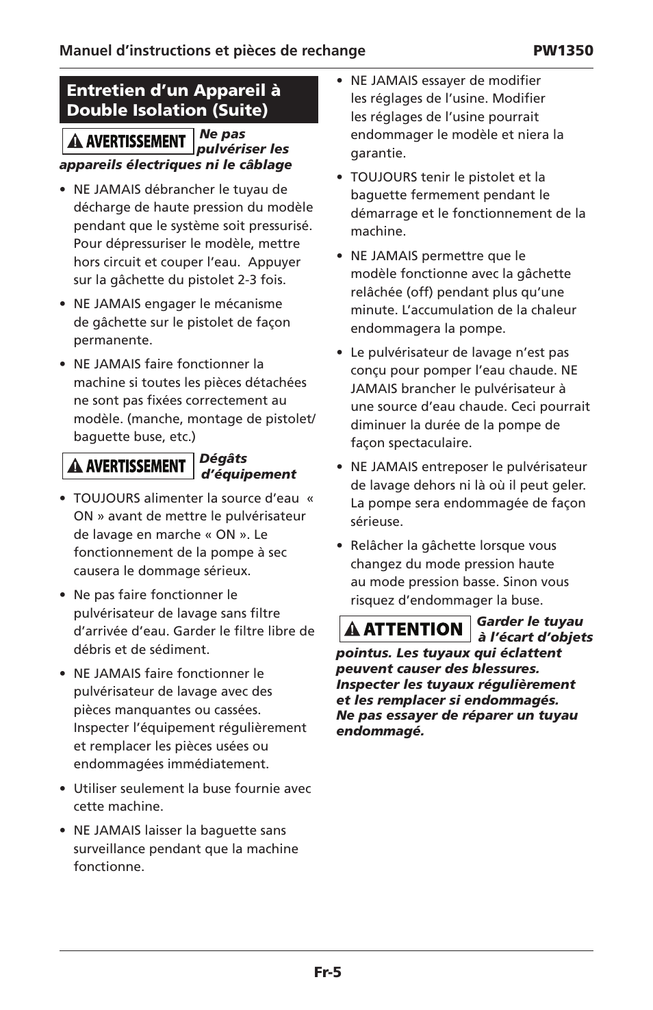 Entretien d’un appareil à double isolation (suite) | Campbell Hausfeld IN468001AV User Manual | Page 15 / 36