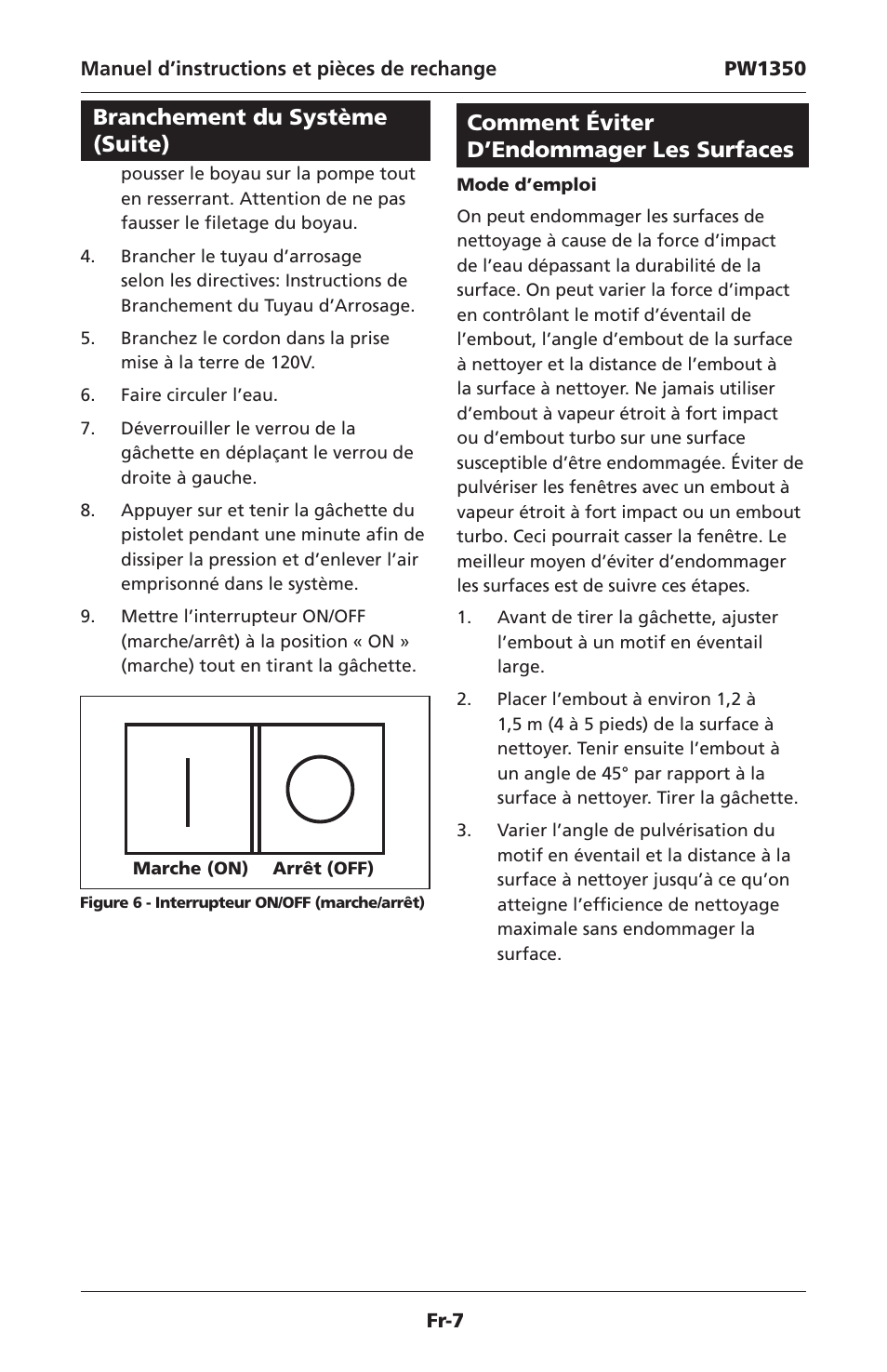 Comment éviter d’endommager les surfaces, Branchement du système (suite) | Campbell Hausfeld IN468001AV User Manual | Page 17 / 36