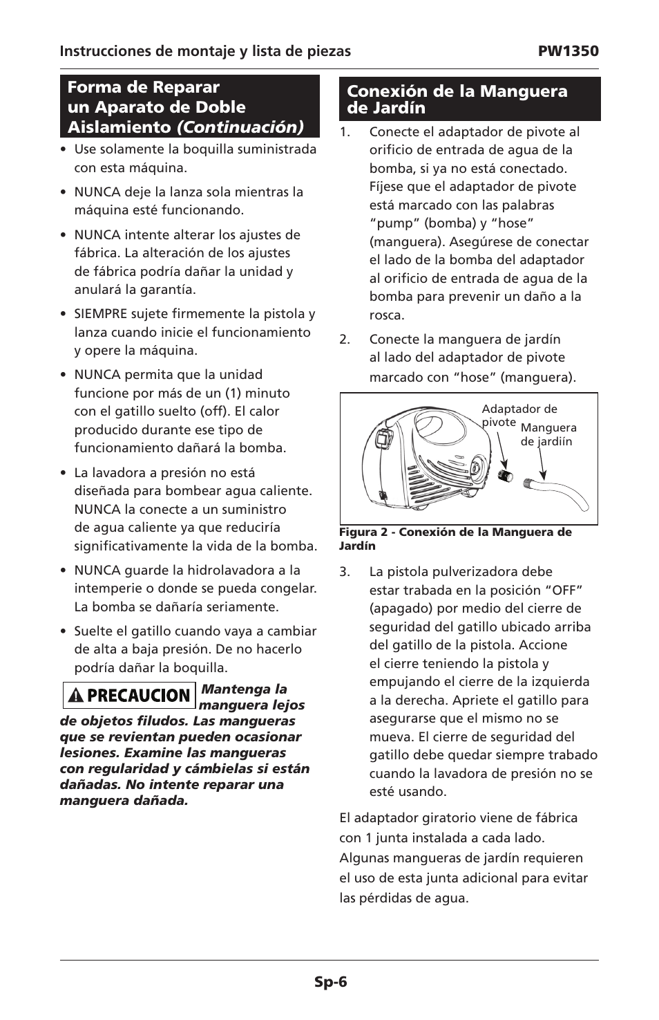 Conexión de la manguera de jardín | Campbell Hausfeld IN468001AV User Manual | Page 28 / 36