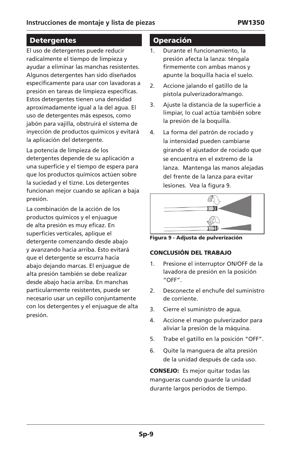 Detergentes, Operación | Campbell Hausfeld IN468001AV User Manual | Page 31 / 36