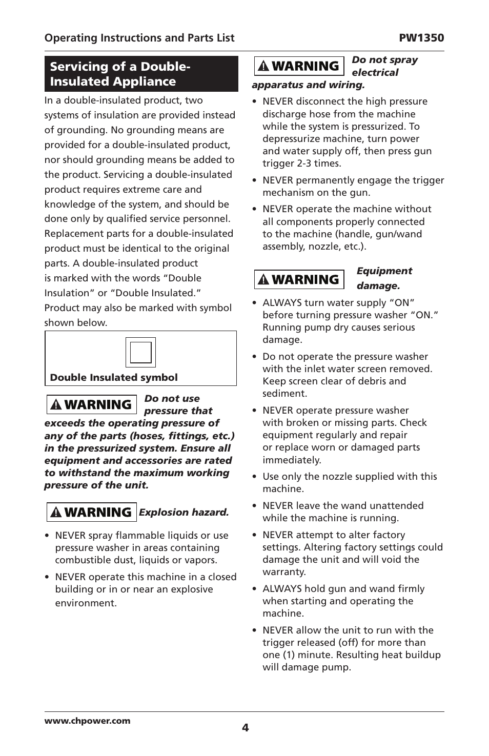 Servicing of a double- insulated appliance | Campbell Hausfeld IN468001AV User Manual | Page 4 / 36