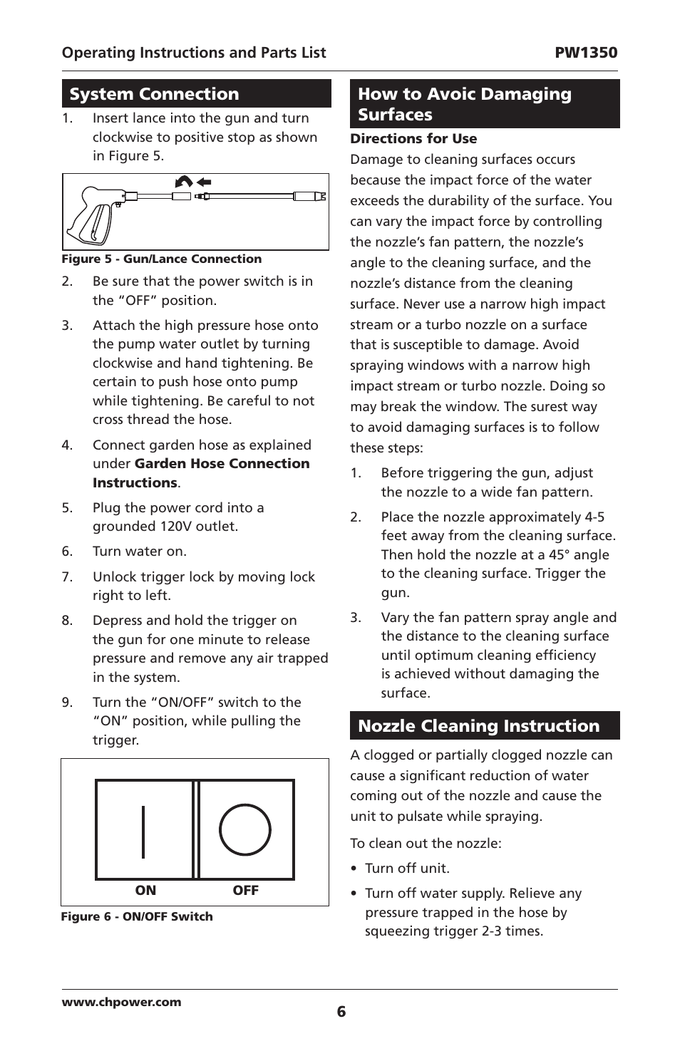 System connection, How to avoic damaging surfaces, Nozzle cleaning instruction | Campbell Hausfeld IN468001AV User Manual | Page 6 / 36