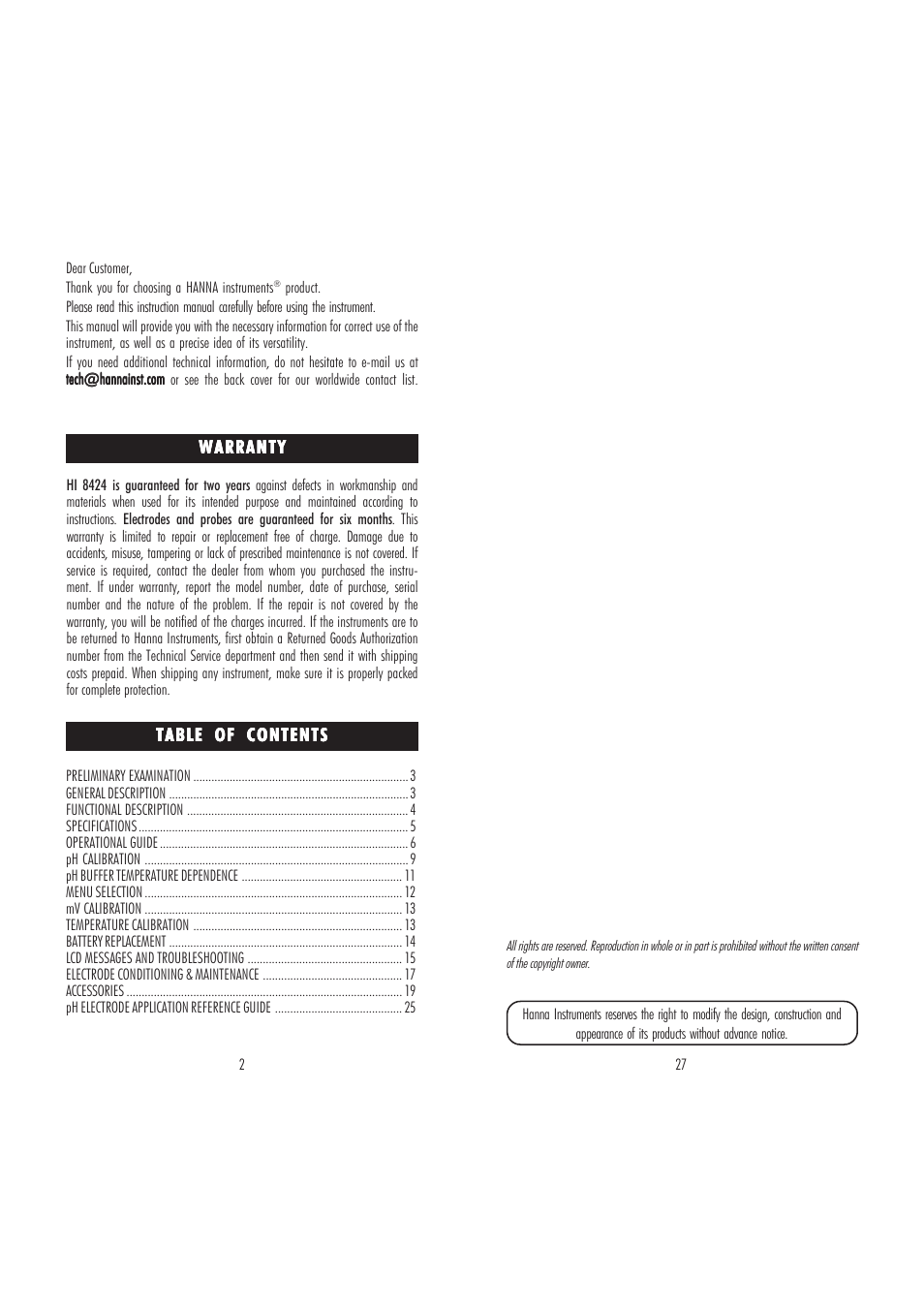 Hanna Instruments HI8424 User Manual | Page 2 / 14