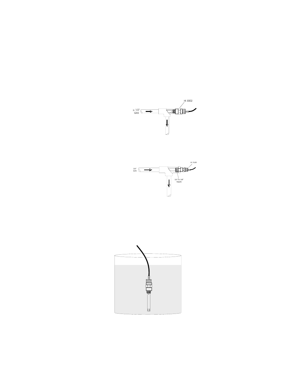 Hi 3002 for in-line installation, Hi 7638 for in-line installation, Hi 3002 for tank installation | Hanna Instruments HI 5000 User Manual | Page 32 / 36