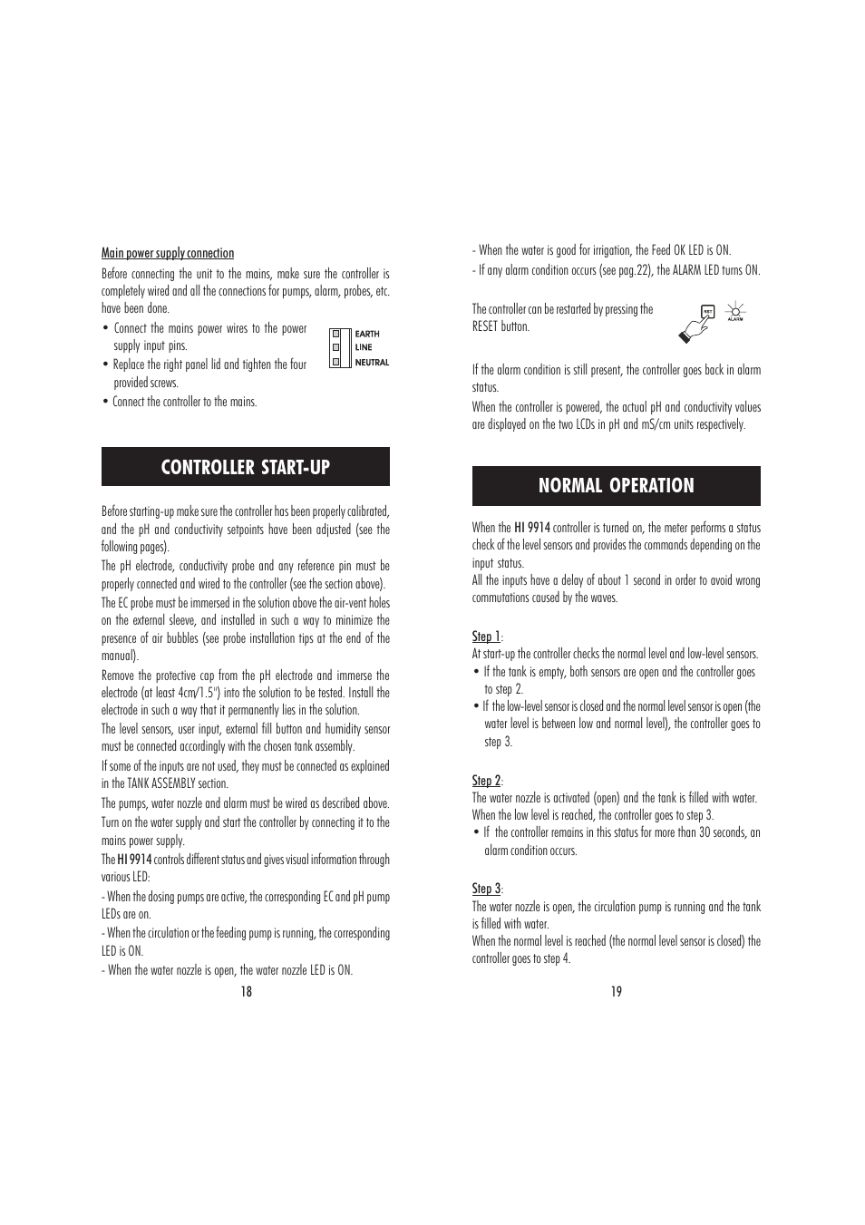 Normal operation, Controller start-up | Hanna Instruments HI 9914 User Manual | Page 10 / 21