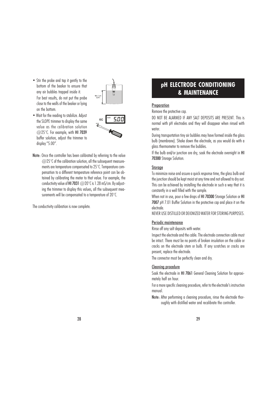 Ph electrode conditioning & maintenance | Hanna Instruments HI 9914 User Manual | Page 15 / 21