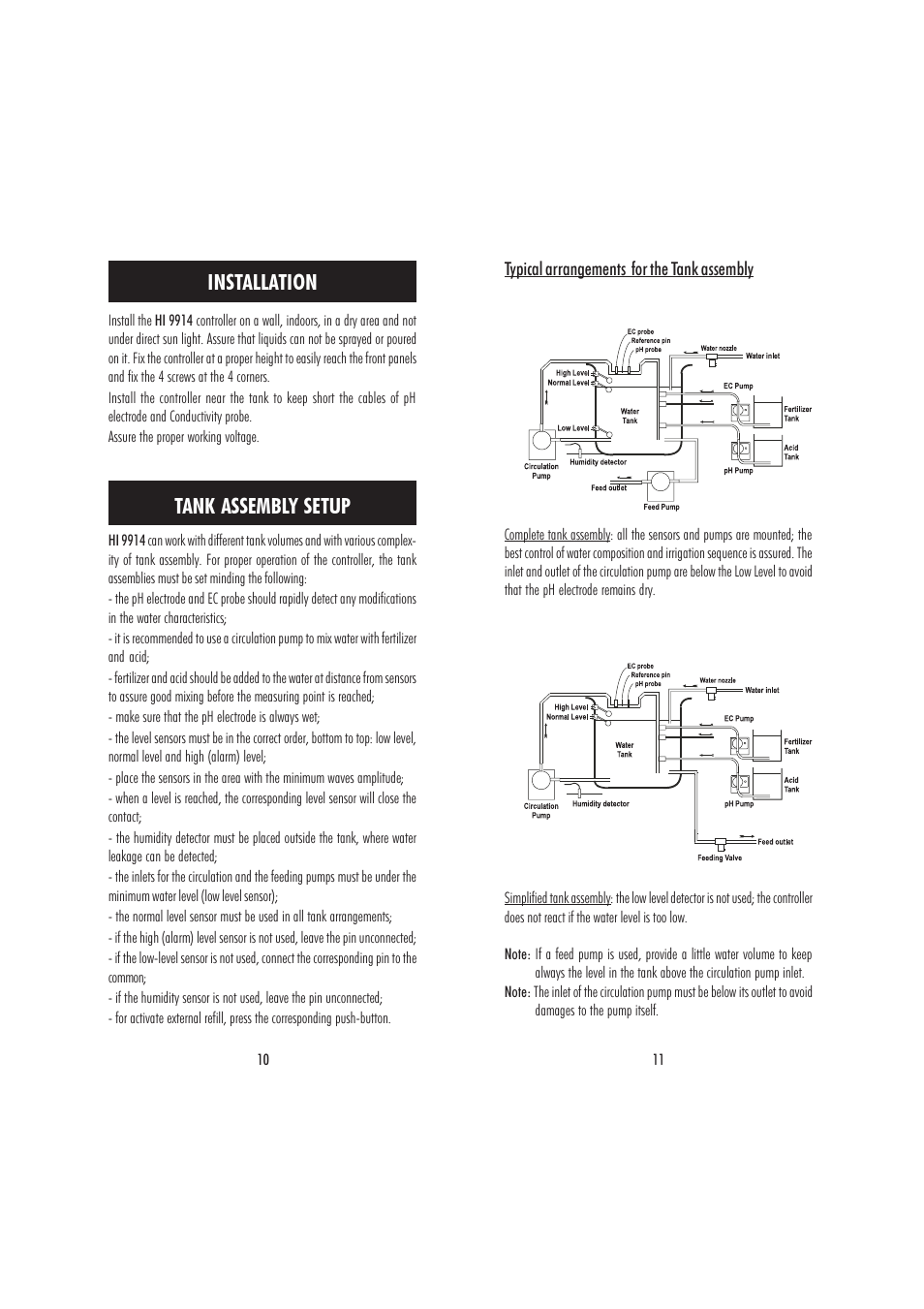 Installation, Tank assembly setup | Hanna Instruments HI 9914 User Manual | Page 6 / 21