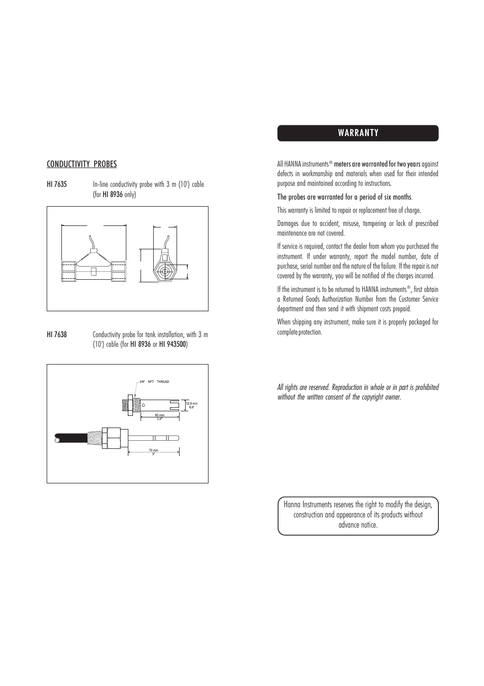 Warranty | Hanna Instruments HI 943500A User Manual | Page 25 / 27