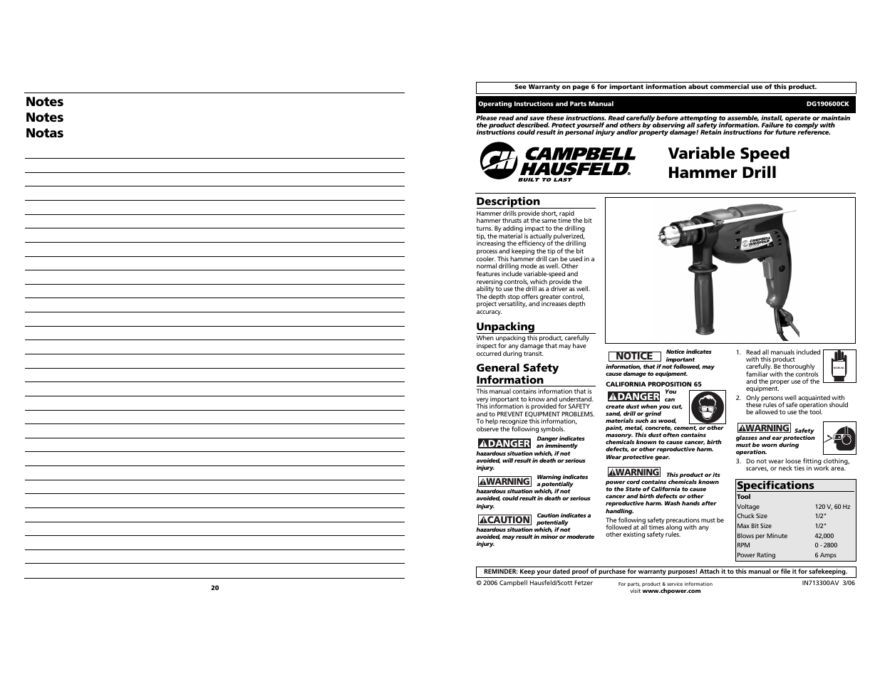 Campbell Hausfeld Drill User Manual | 10 pages