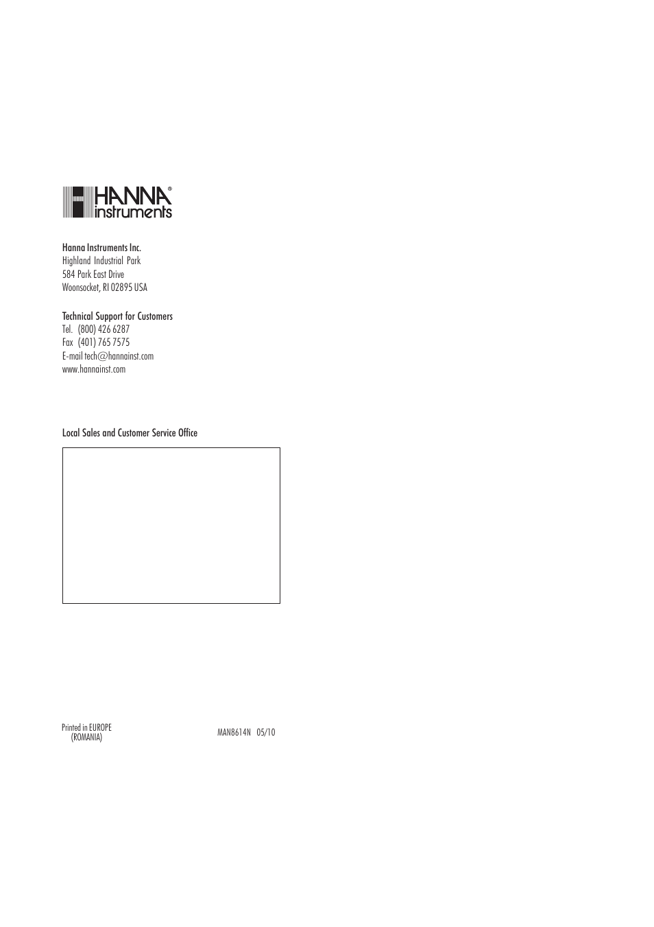 Hanna Instruments HI 8614N User Manual | Page 17 / 17