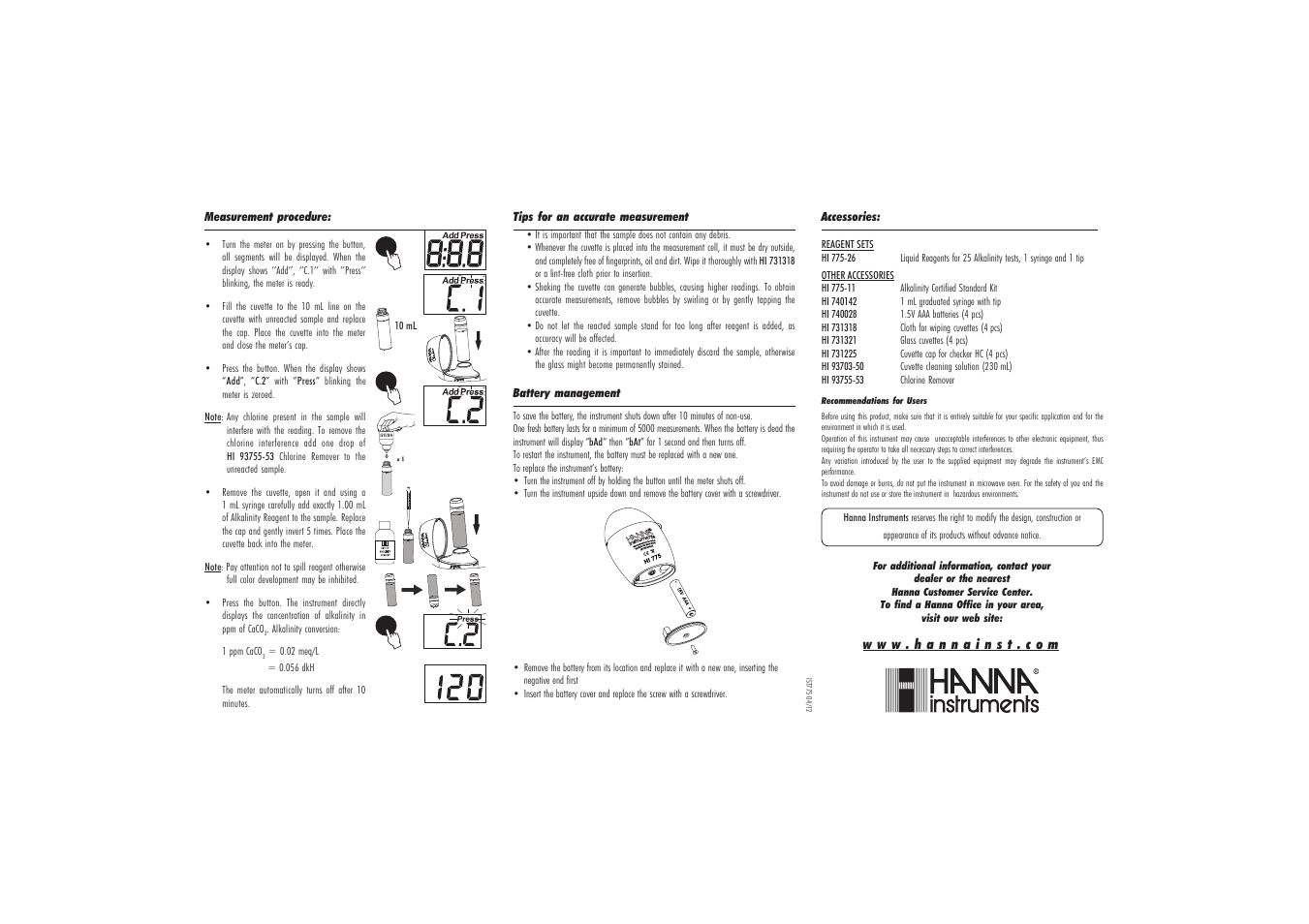 Hanna Instruments HI 775 User Manual | Page 2 / 2