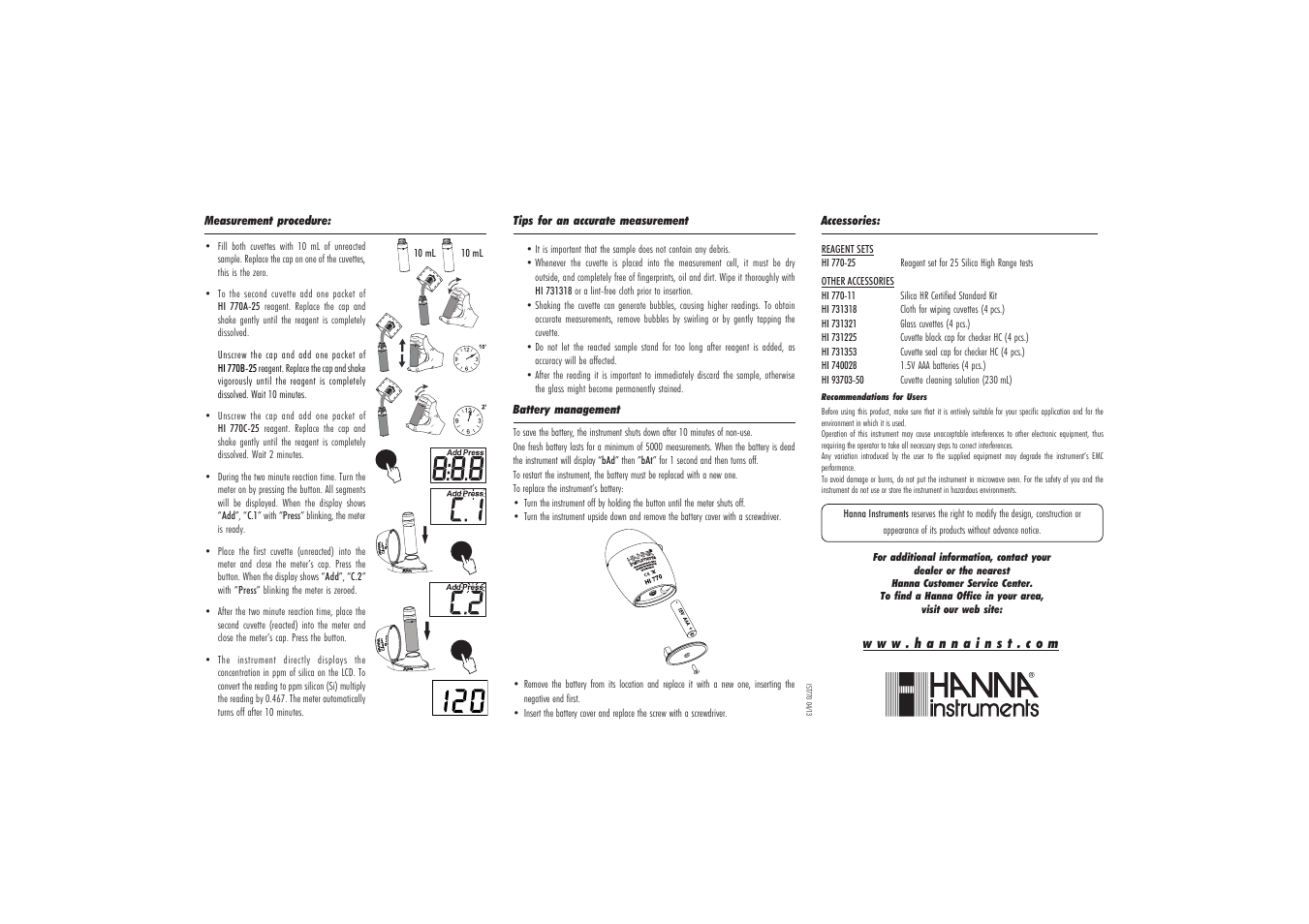 Hanna Instruments HI 770 User Manual | Page 2 / 2