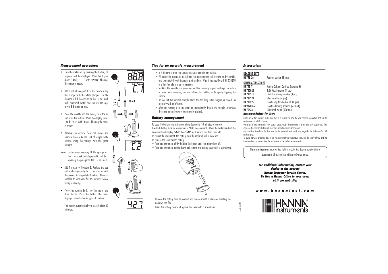 Hanna Instruments HI 758 User Manual | Page 2 / 2