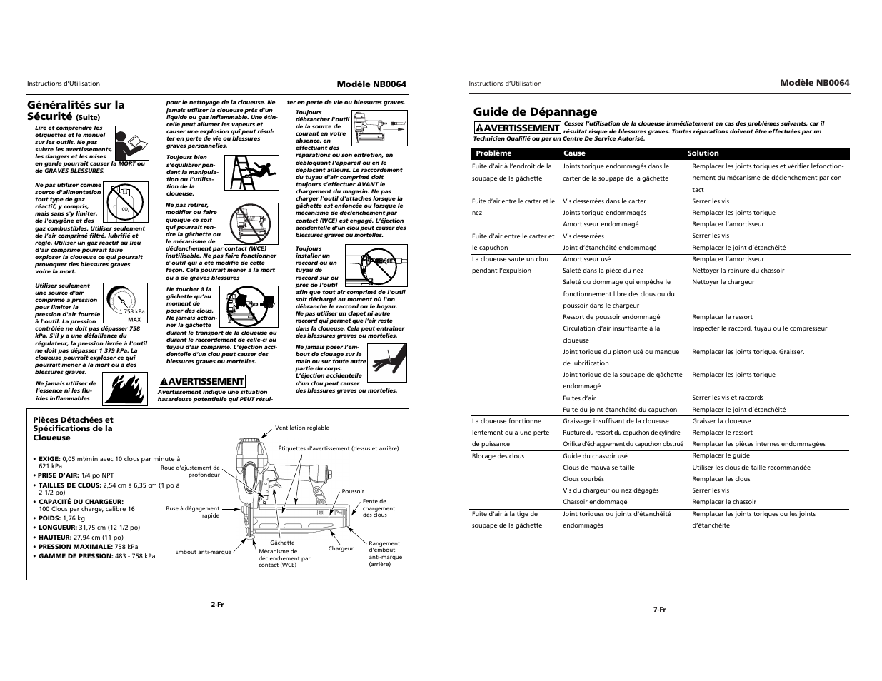 Campbell, Guide de dépannage, Généralités sur la sécurité | Campbell Hausfeld NB0064 User Manual | Page 10 / 24