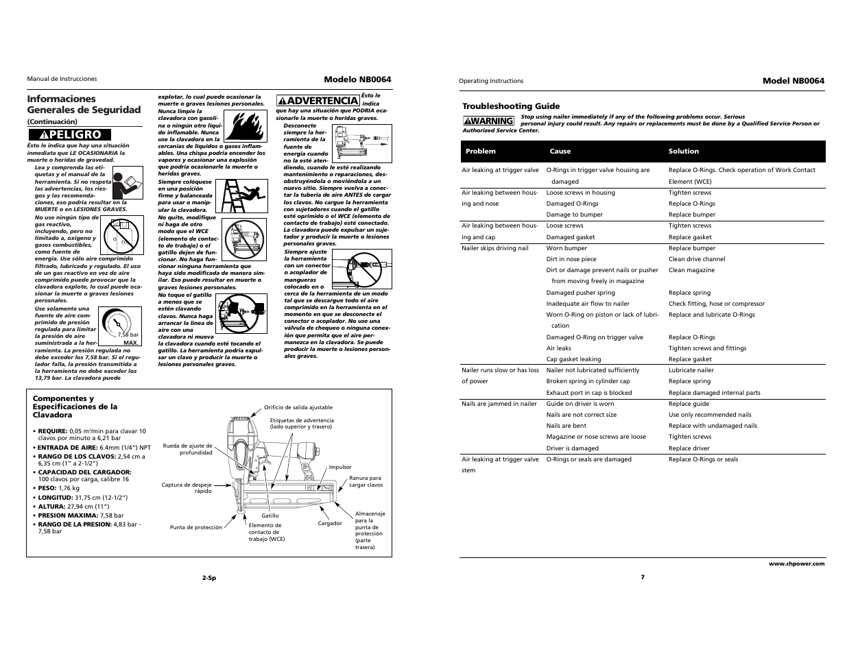 Campbell, Peligro, Advertencia | Campbell Hausfeld NB0064 User Manual | Page 7 / 24