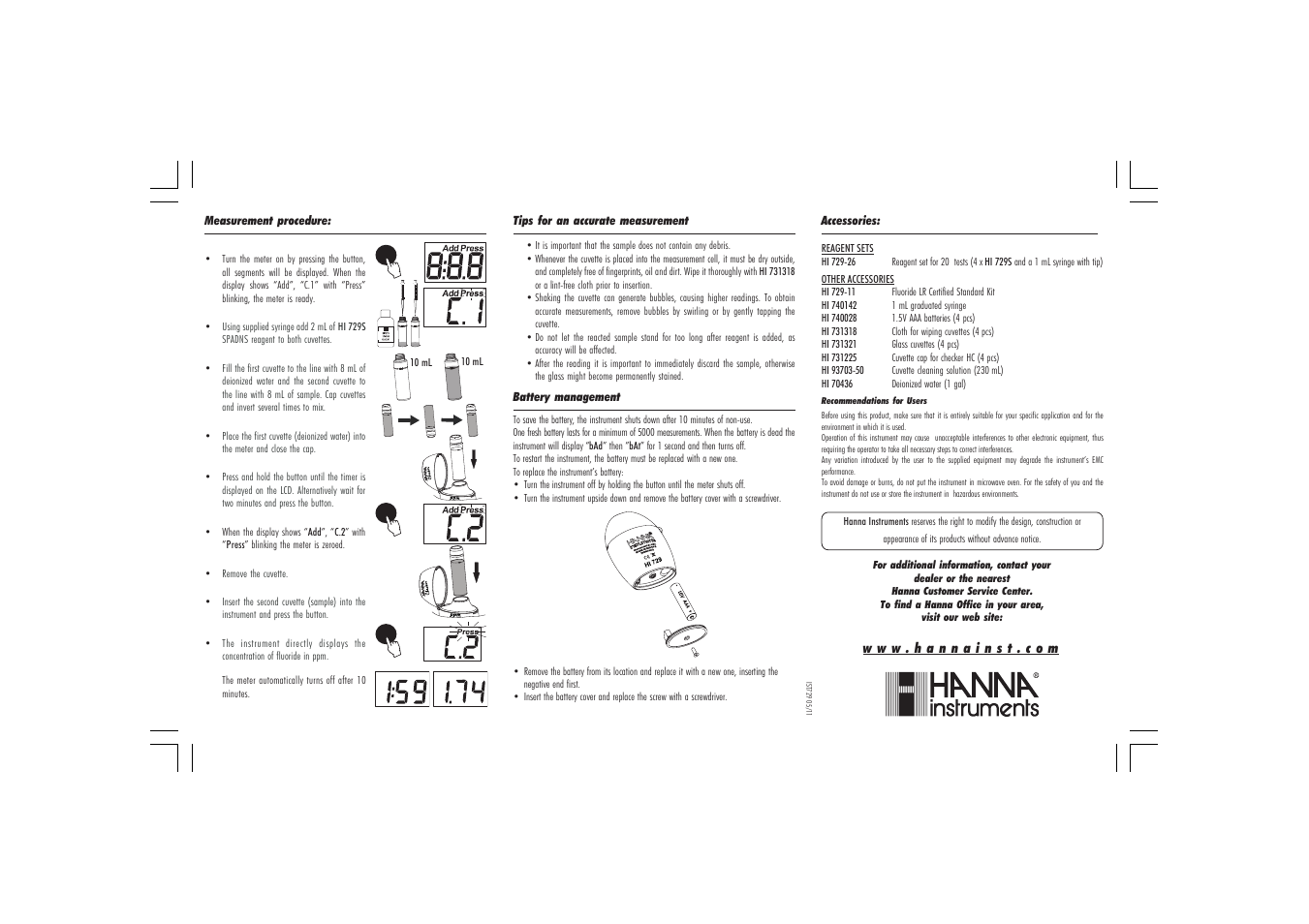 Hanna Instruments HI 729 User Manual | Page 2 / 2