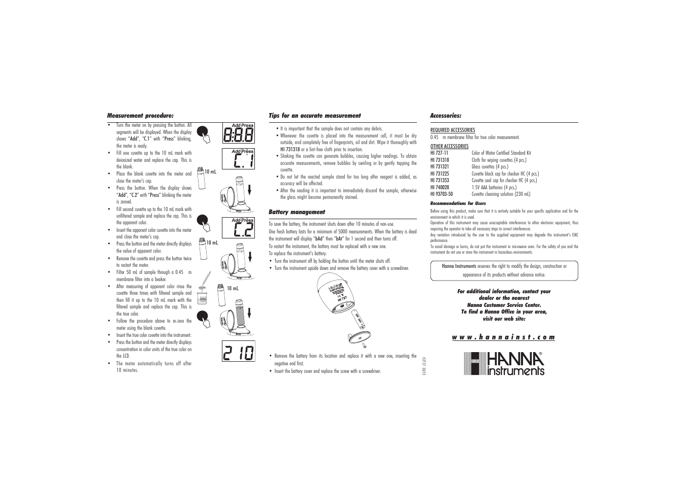 Hanna Instruments HI 727 User Manual | Page 2 / 2