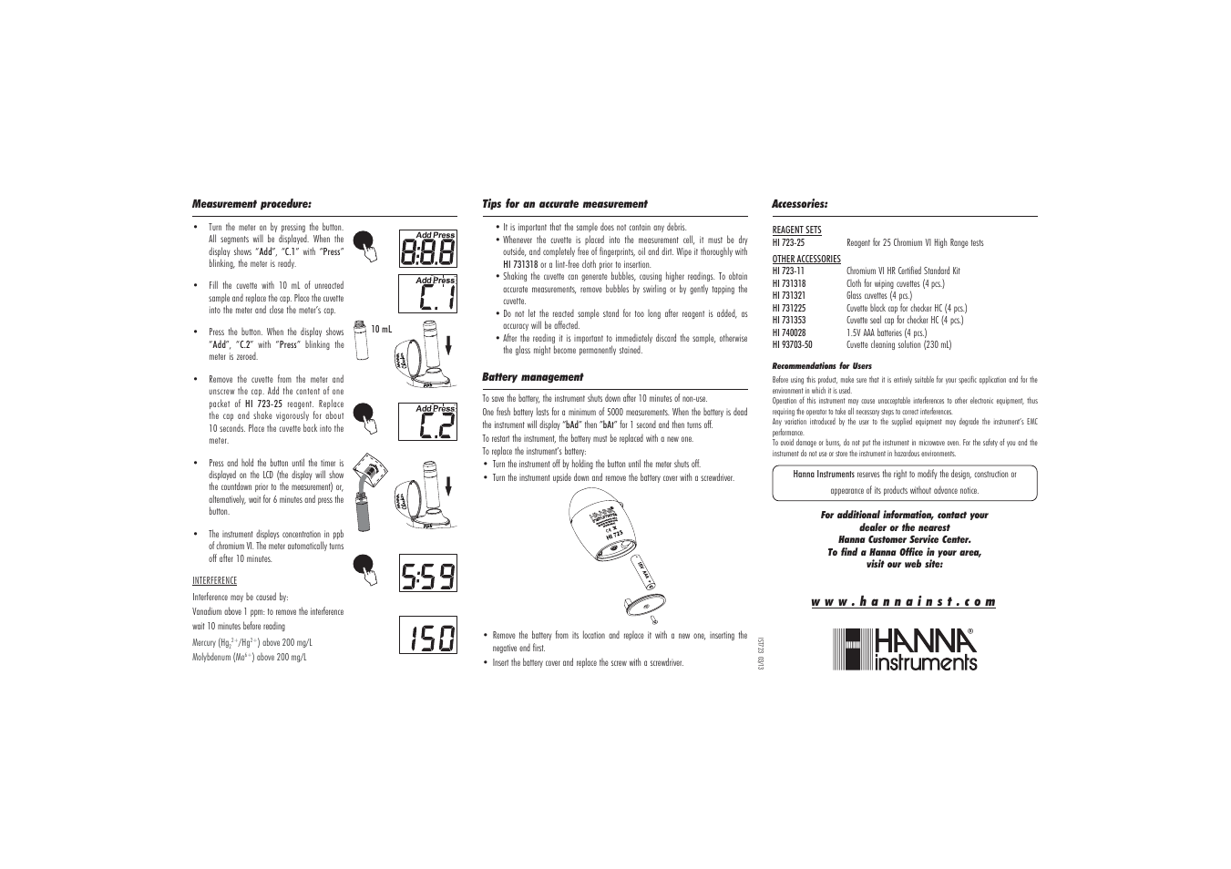 Hanna Instruments HI 723 User Manual | Page 2 / 2