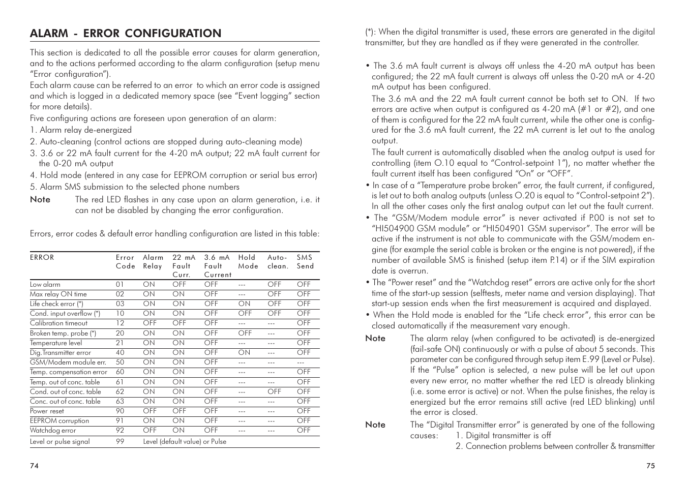 Alarm - error configuration | Hanna Instruments HI 720 Series User Manual | Page 38 / 43