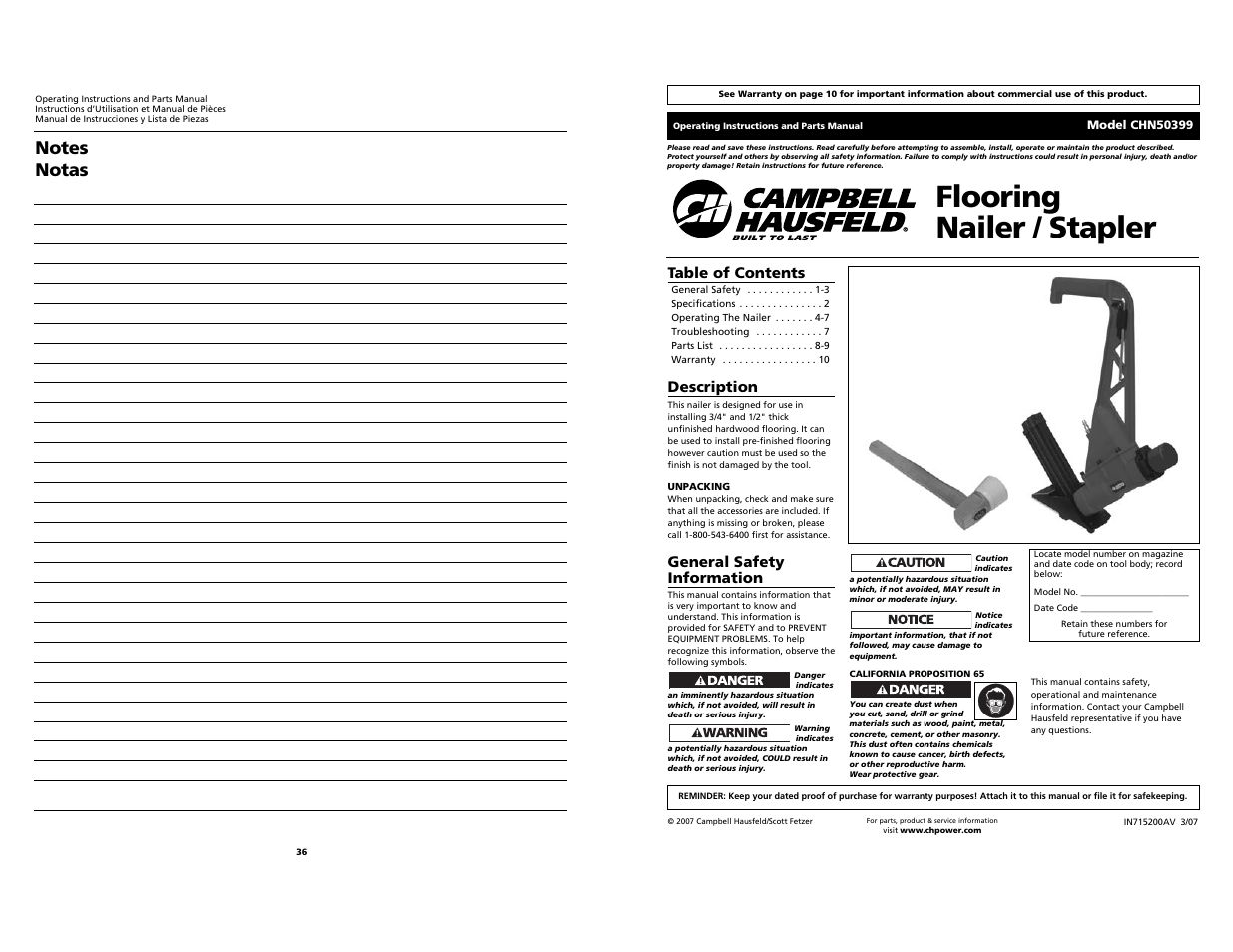 Campbell Hausfeld CHN50399 User Manual | 18 pages