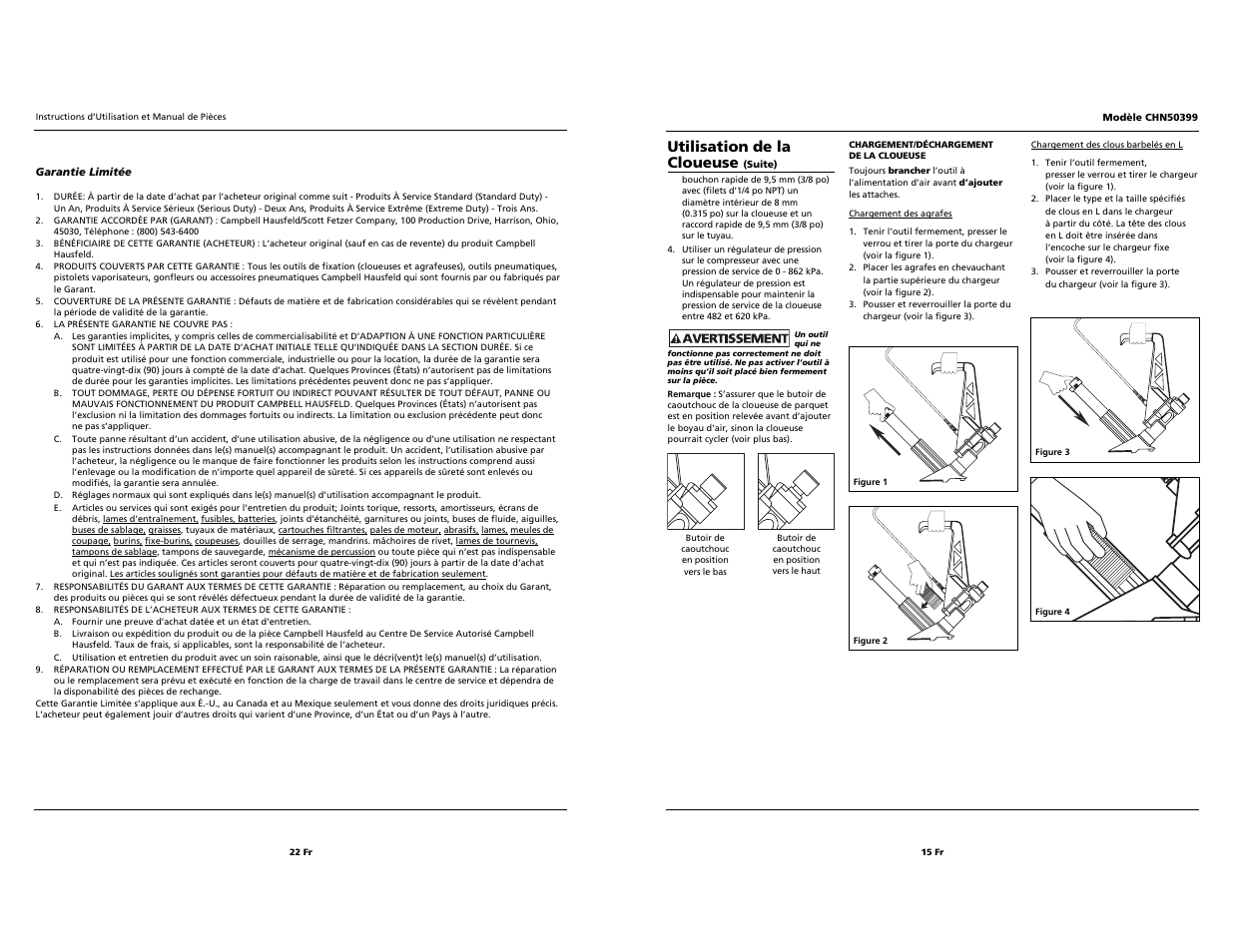 Utilisation de la cloueuse | Campbell Hausfeld CHN50399 User Manual | Page 15 / 18